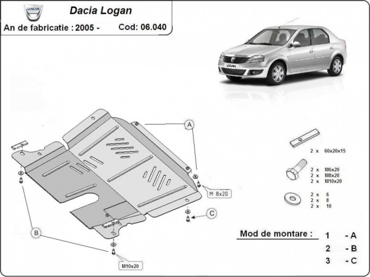 Engine skid plate Dacia Logan 1 - 2