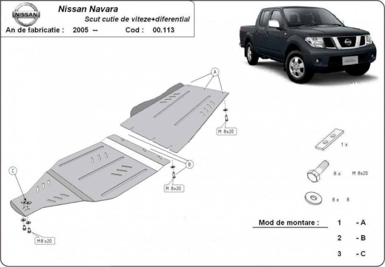 Gearbox and differential skid plate for Nissan Navara - 2