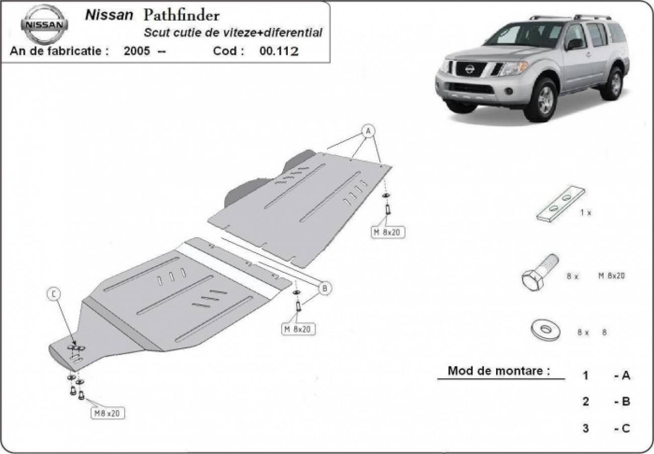 Gearbox and differential skid plate for Nissan Pathfinder - 2