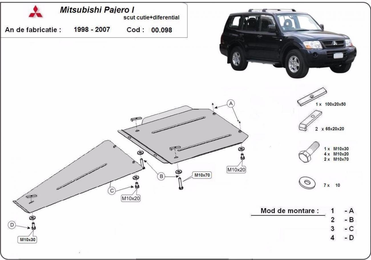 Gearbox and differential skid plate for Mitsubishi Pajero Sport 1 - 2