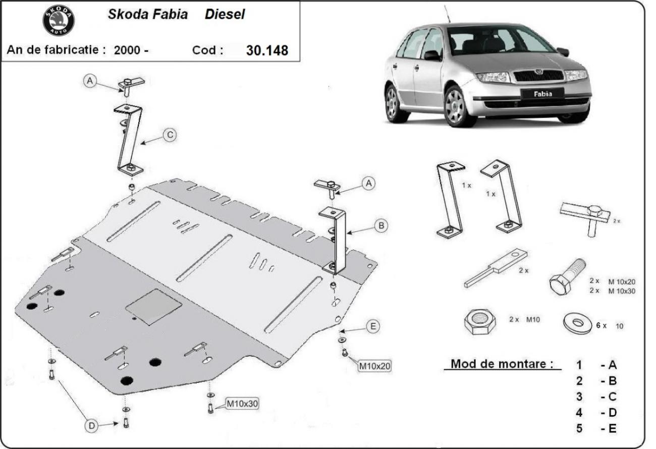 Engine skid plate Skoda Fabia 1 - Diesel - 2