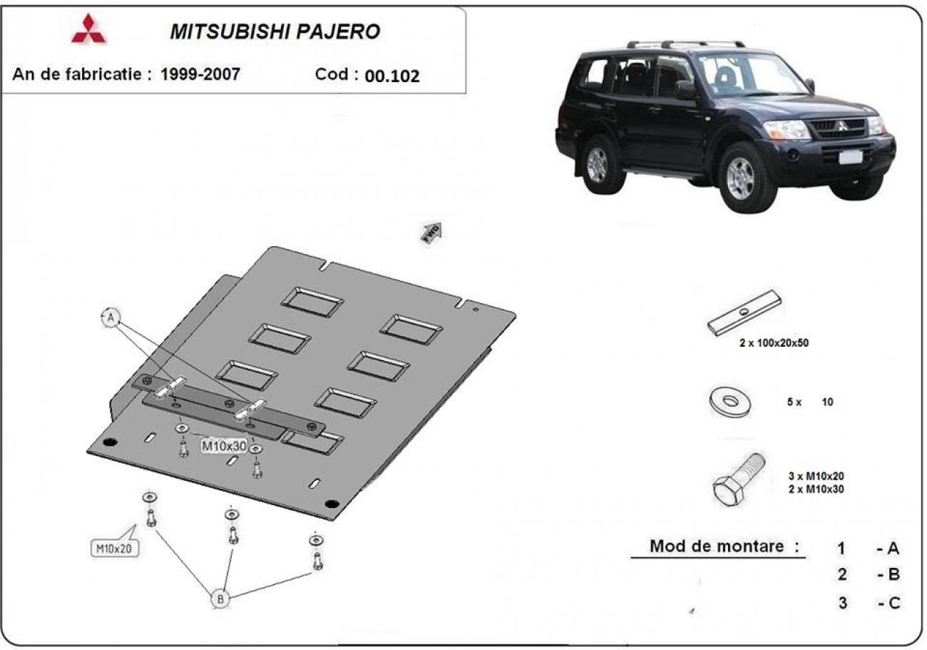 Gearbox skid plate for Mitsubishi Pajero 3 (V60, V70) - 2