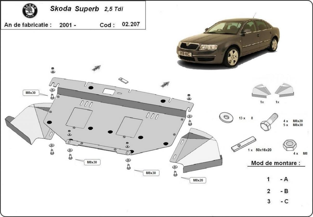 Engine skid plate Skoda Superb - 2.5 Tdi, V6 - 2