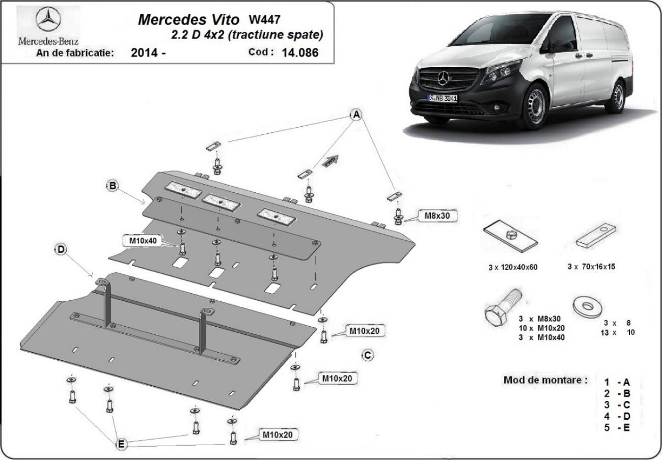Engine skid plate Mercedes Vito W447 2.2 D, 4x2 (rear-wheel drive) - 2