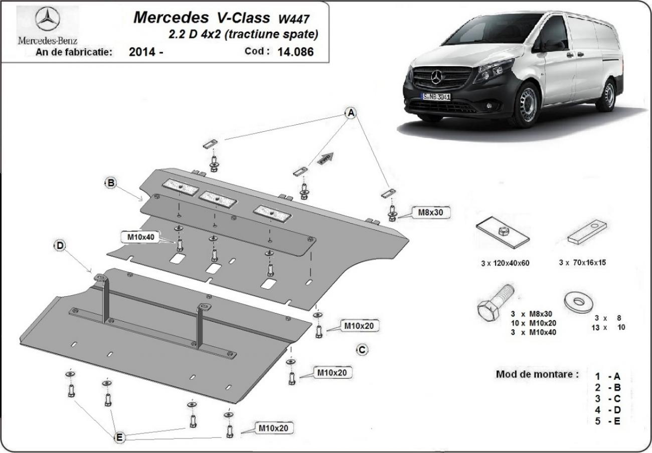 Engine skid plate Mercedes V-Class W447 2.2 D, 4x2 (rear-wheel drive) - 2