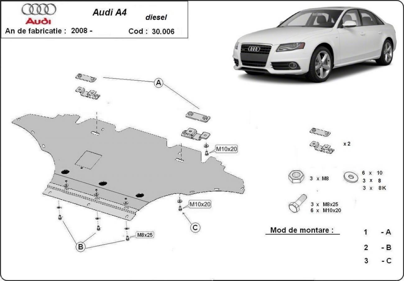Engine skid plate Audi A4 B8 - diesel - 2