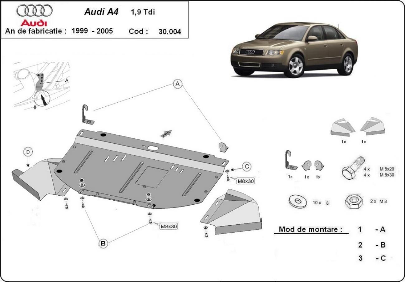 Engine skid plate Audi A4 B6, 1.9 tdi - 2