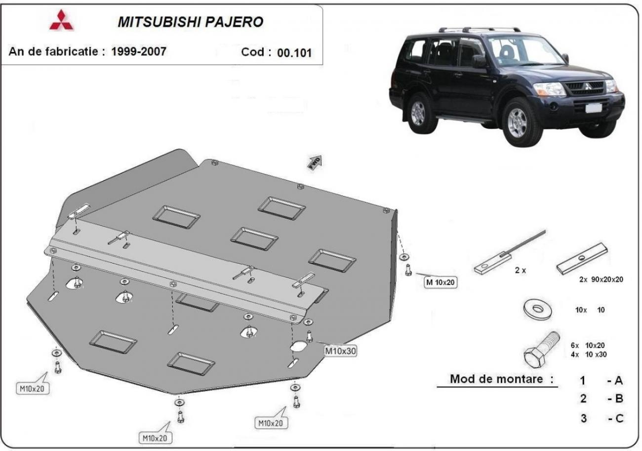 Gearbox skid plate for Mitsubishi Pajero 3 (V60, V70) Vers. 2.0 - 2