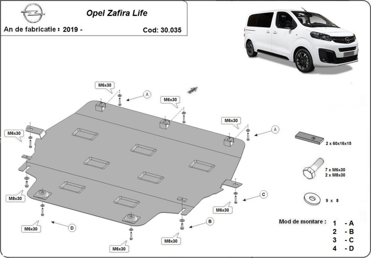 Engine skid plate metalic Opel Zafira Life