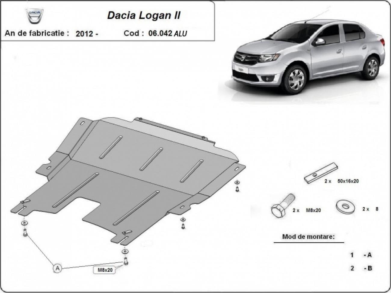 Aluminum engine skid plate Dacia Logan 2 - 2