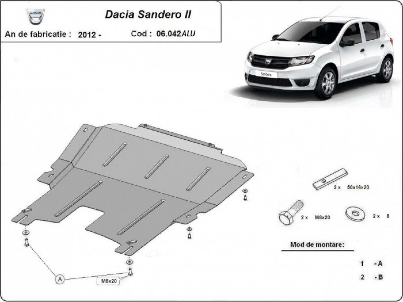 Aluminum engine skid plate Dacia Sandero 2 - 2