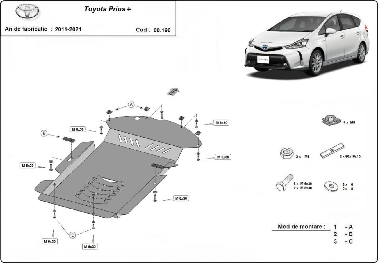 Catalytic converter anti-theft skid plate for Toyota Prius 3 + - 2
