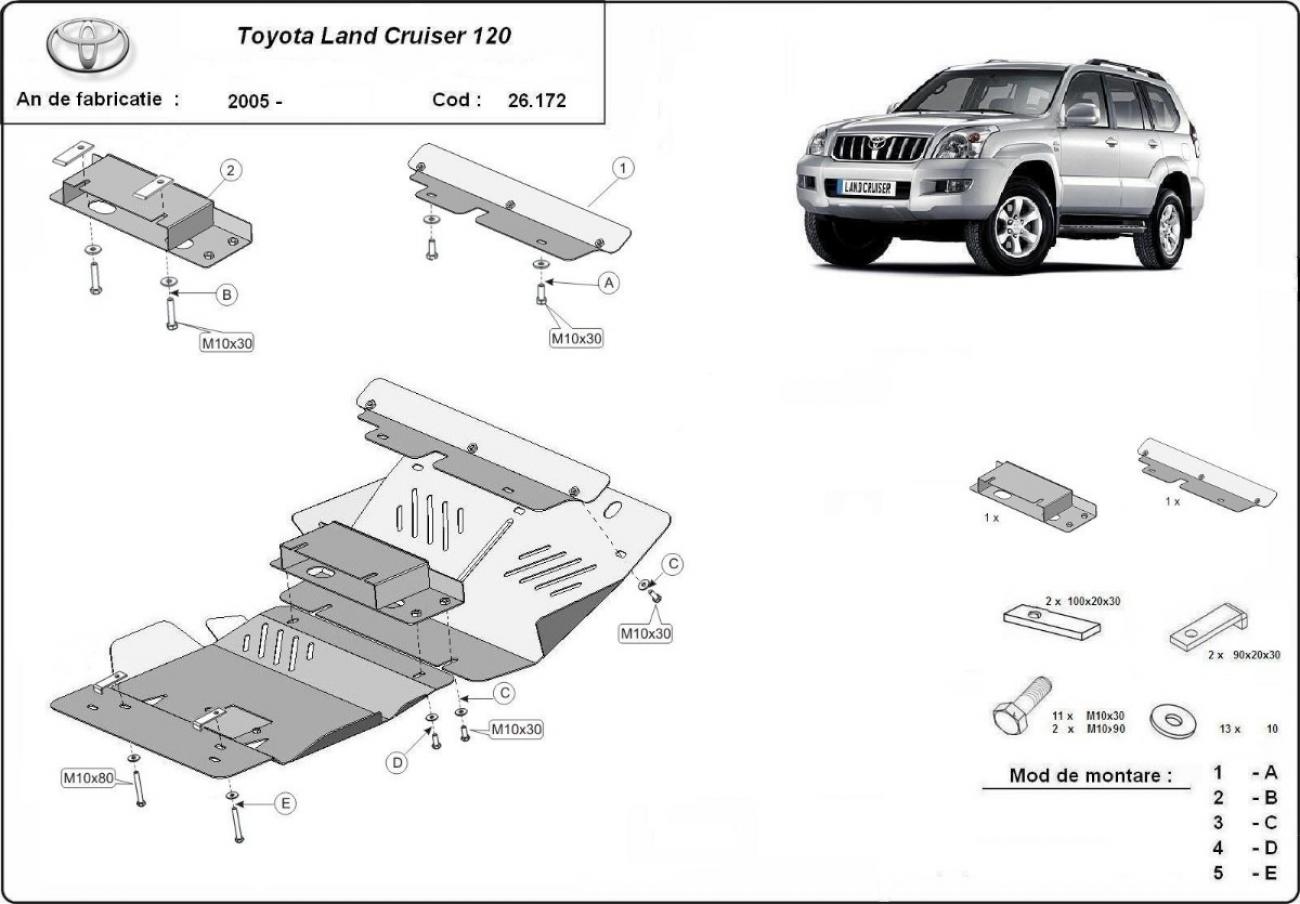 Aluminum engine skid plate Toyota Land Cruiser J120 - 2