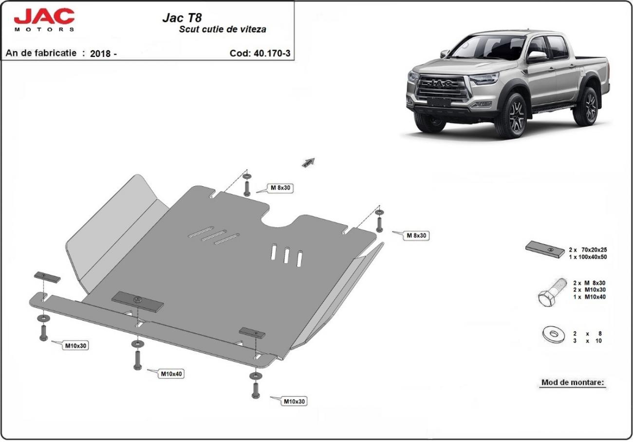 Aluminum gearbox skid plate for Jac T8 - 2