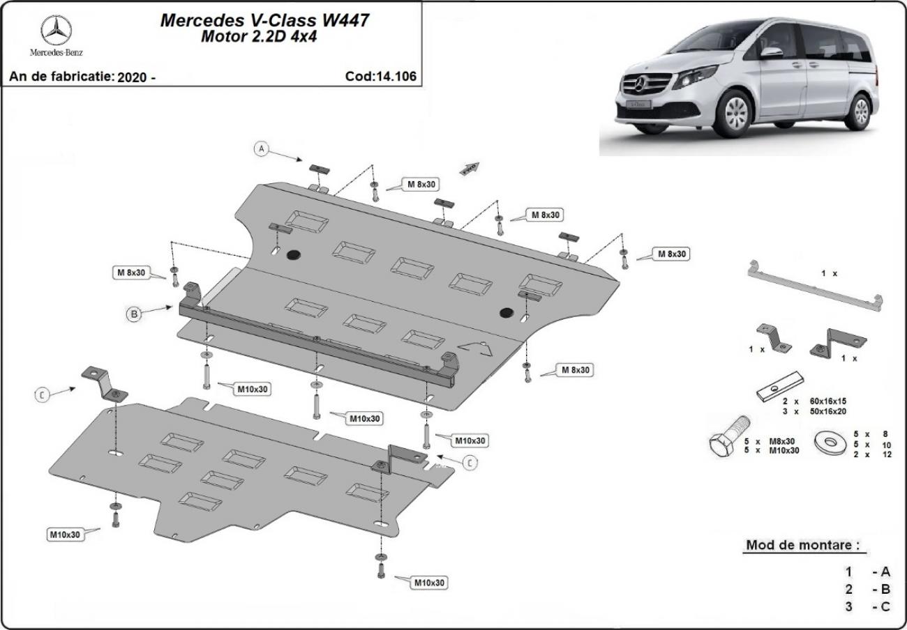 Engine skid plate Mercedes V-Class W447 - 2.2 D, 4x4 - 2