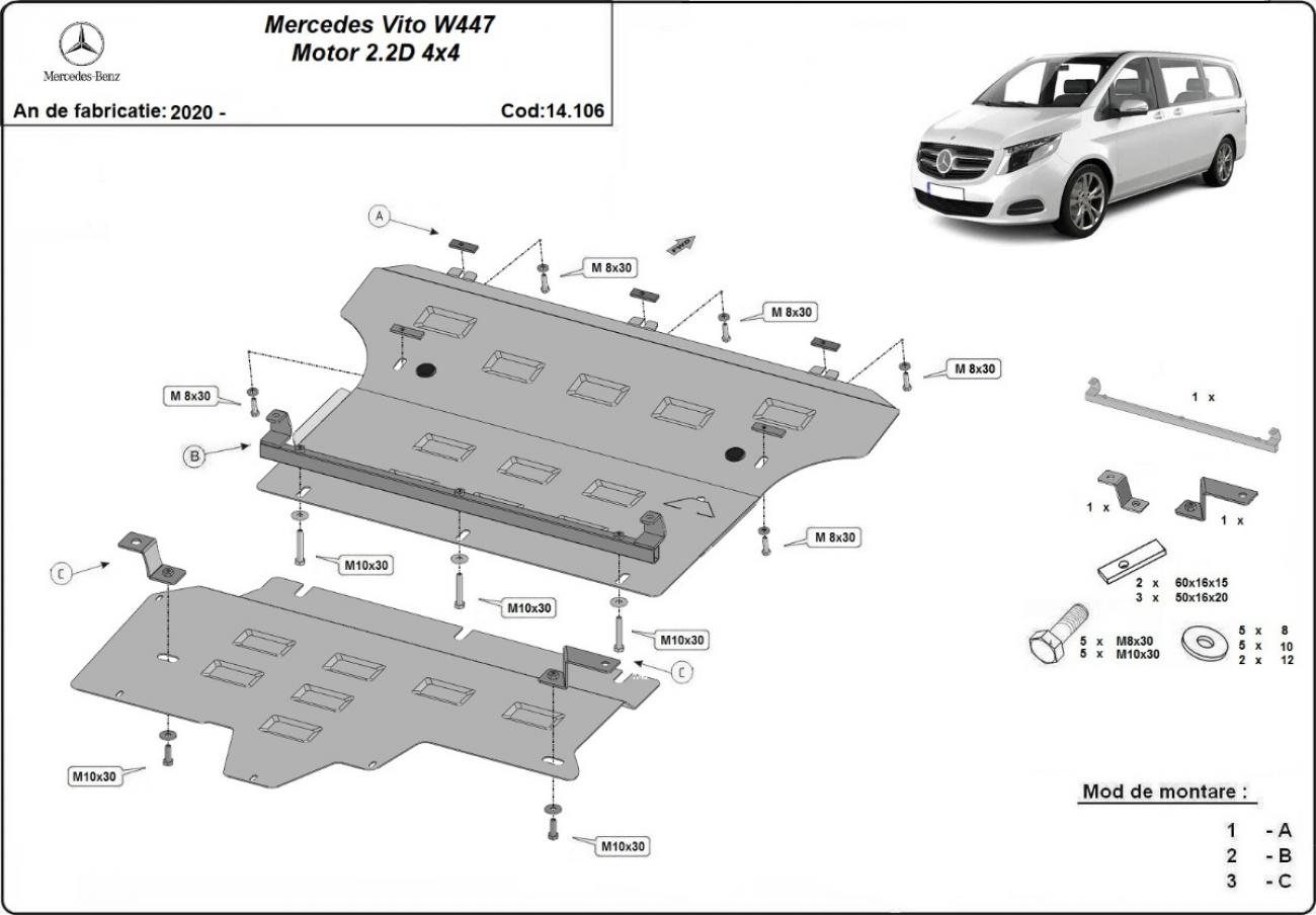 Engine skid plate Mercedes Vito W447 - 2.2 D, 4x4 - 2