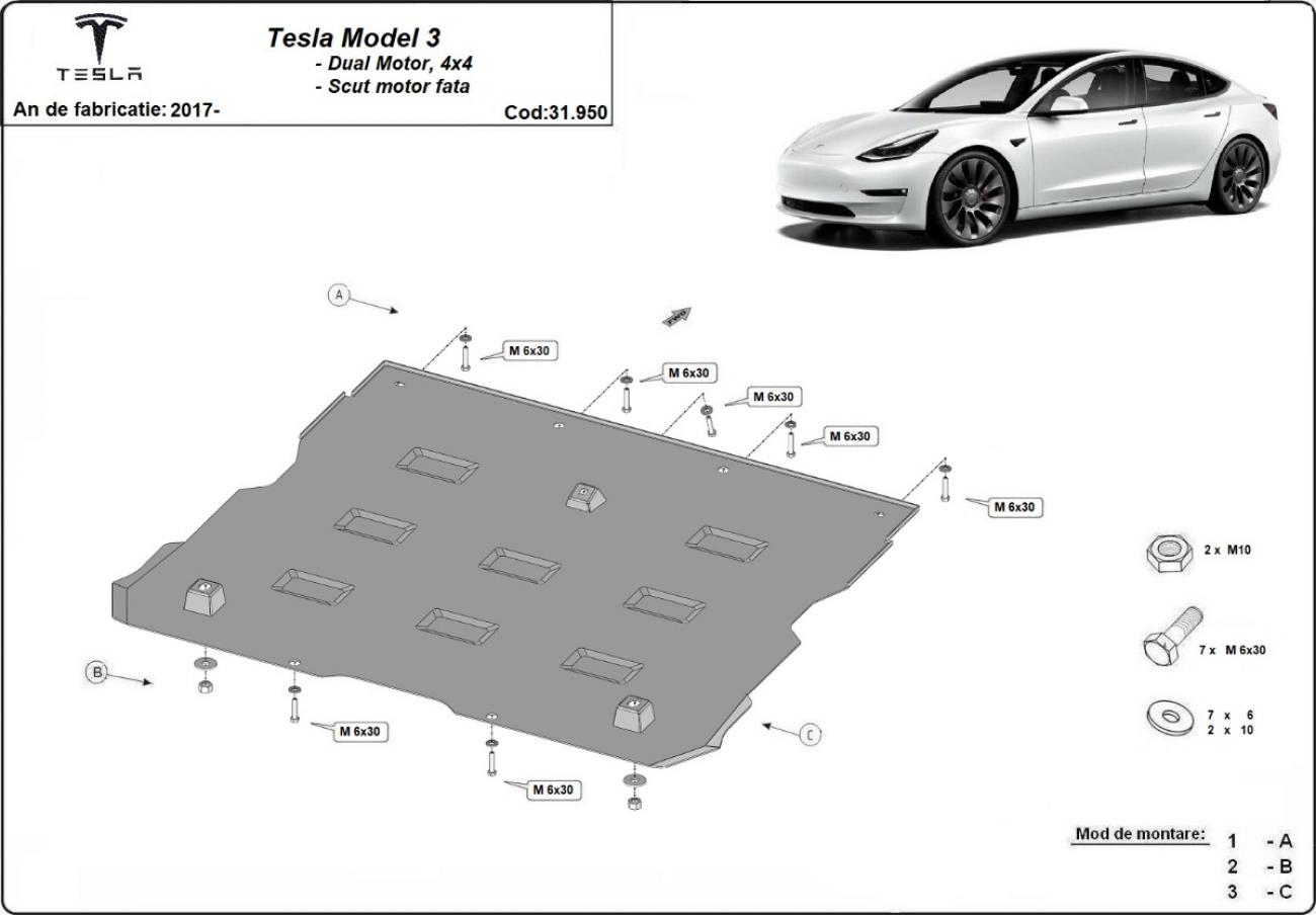 Front engine skid plate Tesla Model 3 AWD - 2