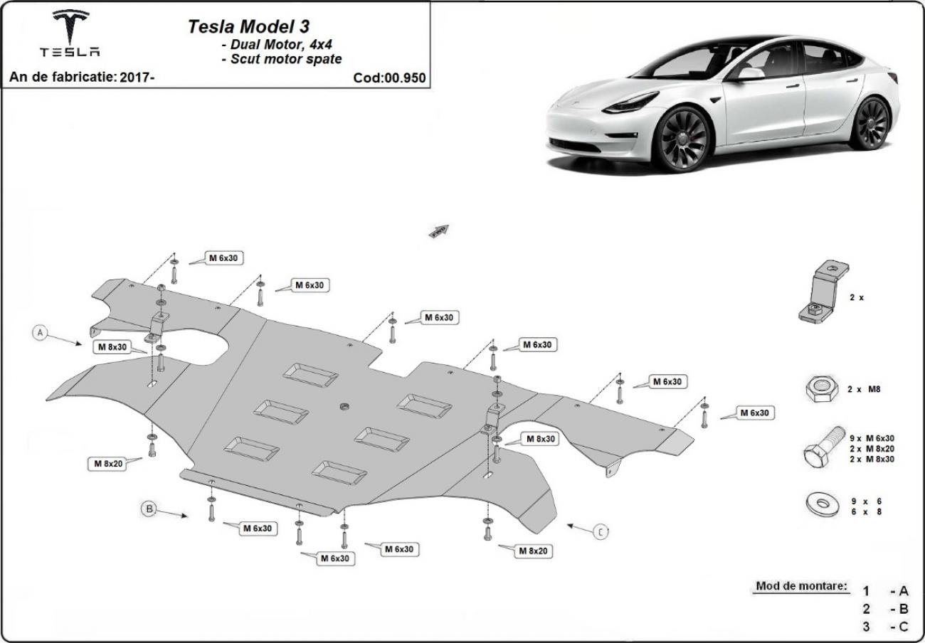 Rear engine skid plate Tesla Model 3 AWD - 2