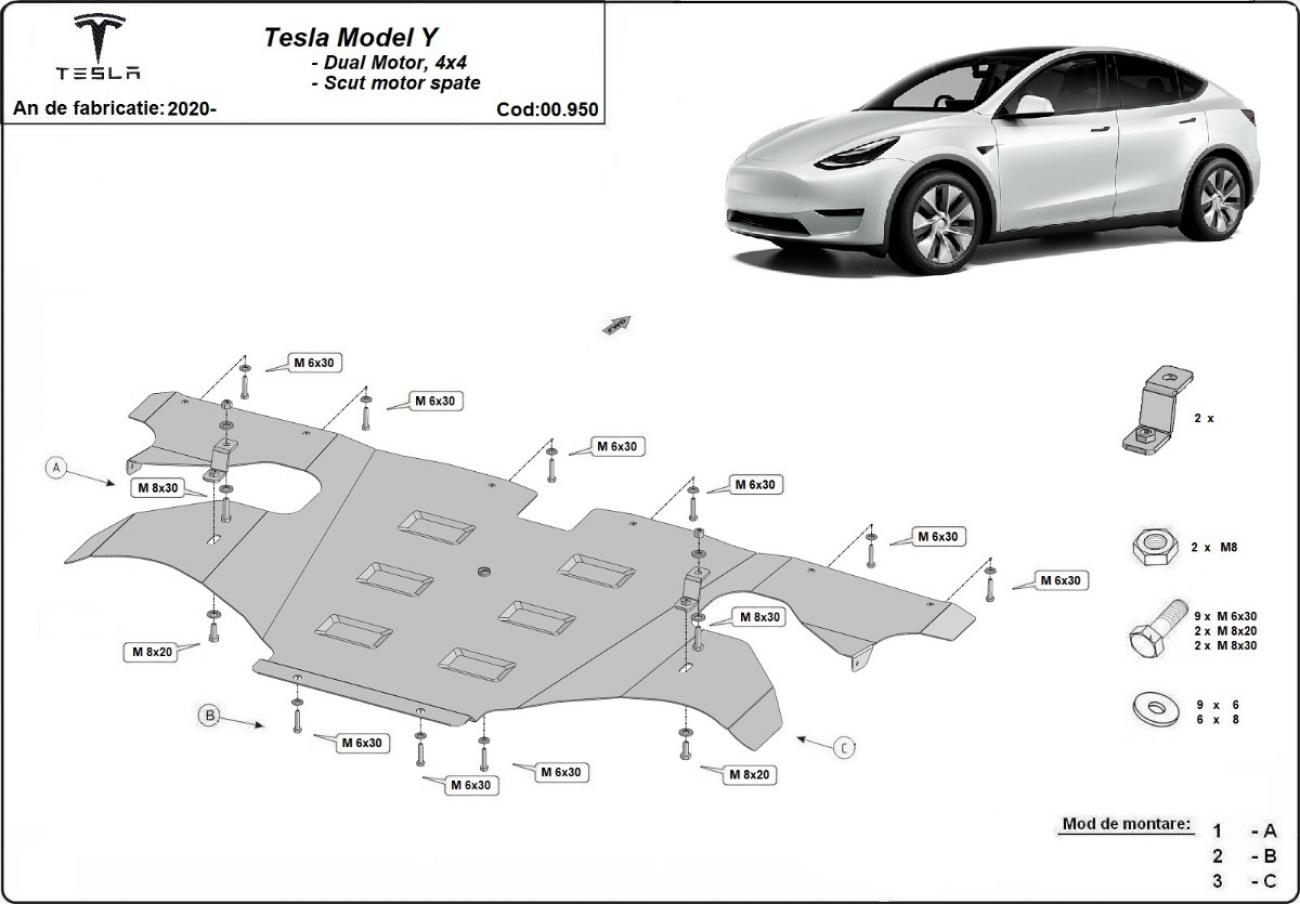 Rear engine skid plate Tesla Model Y AWD - 2