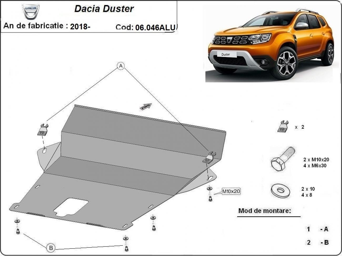 Aluminum engine skid plate Dacia Duster - 2