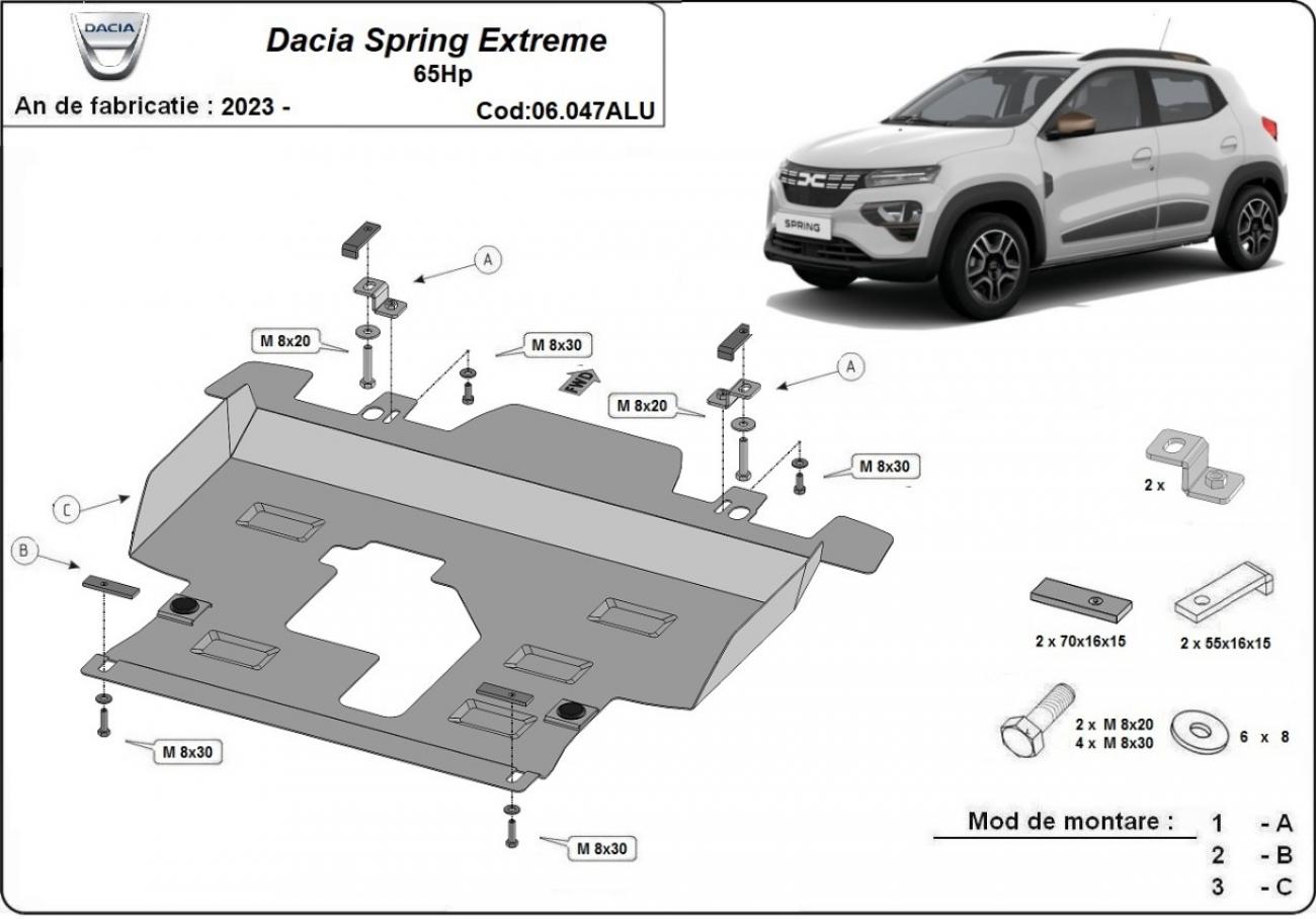 Aluminum engine skid plate Dacia Spring Extreme - 2