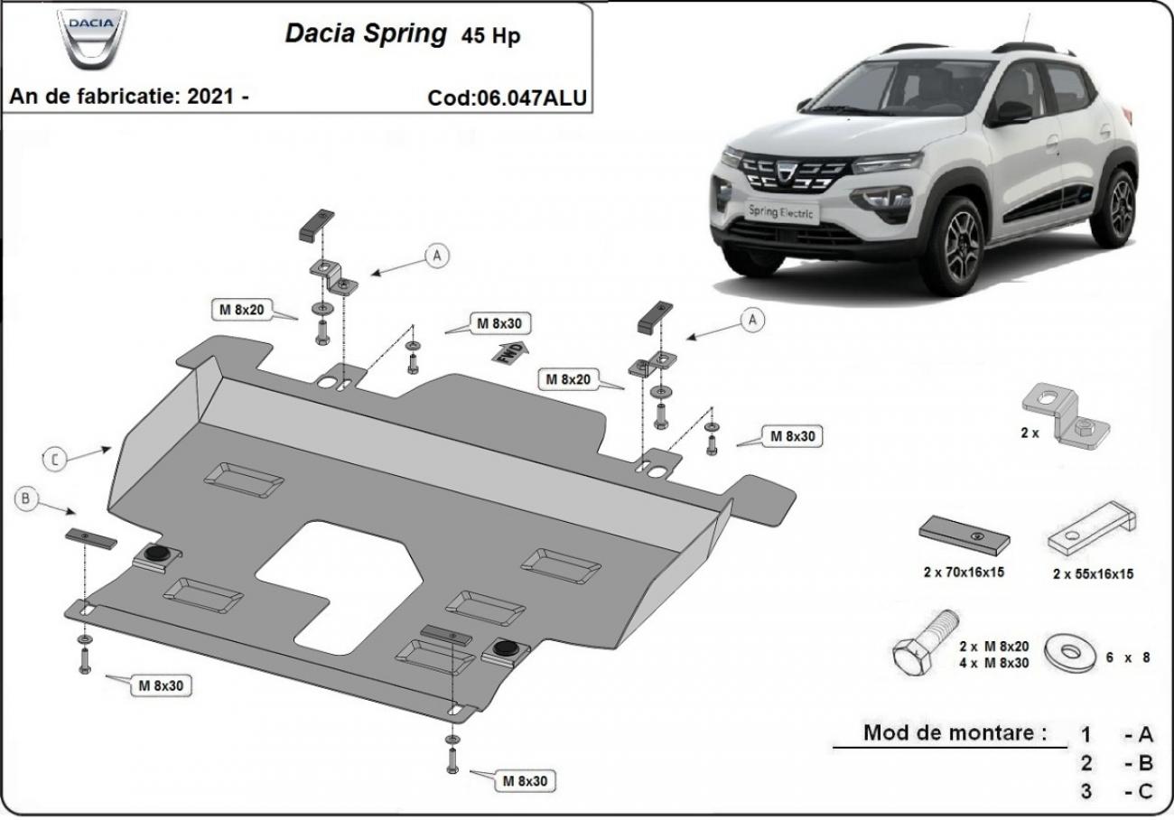Aluminum engine skid plate Dacia Spring - 2