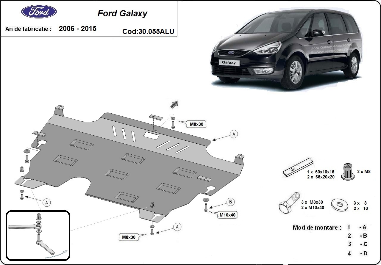 Aluminum engine skid plate Ford Galaxy II - 2