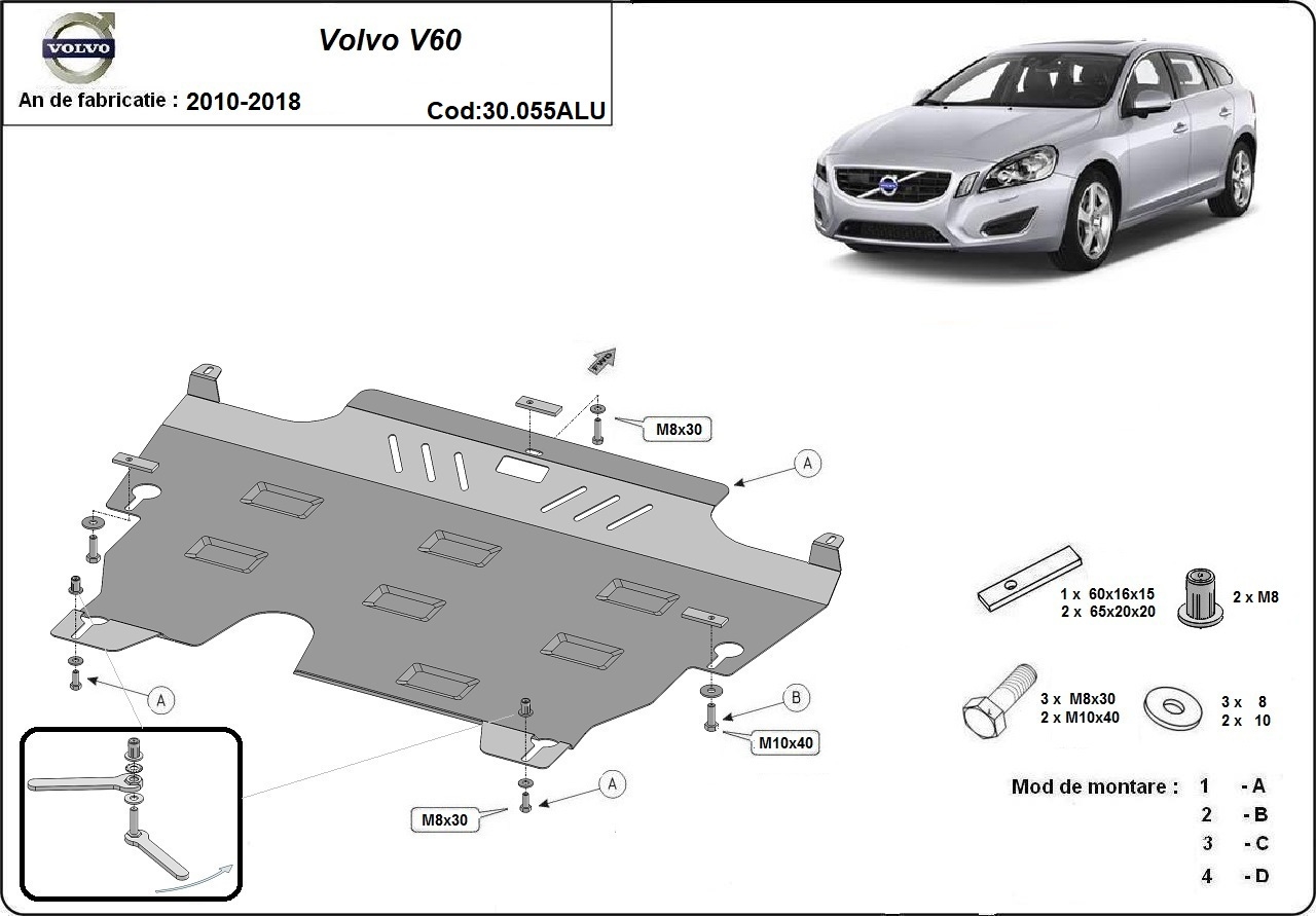 Aluminum engine skid plate Volvo V 60 - 2
