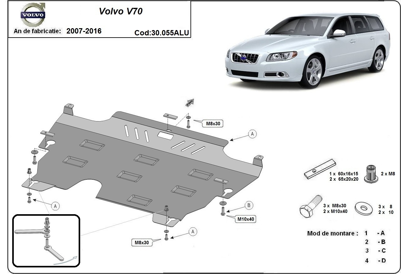 Aluminum engine skid plate Volvo V 70 - 2