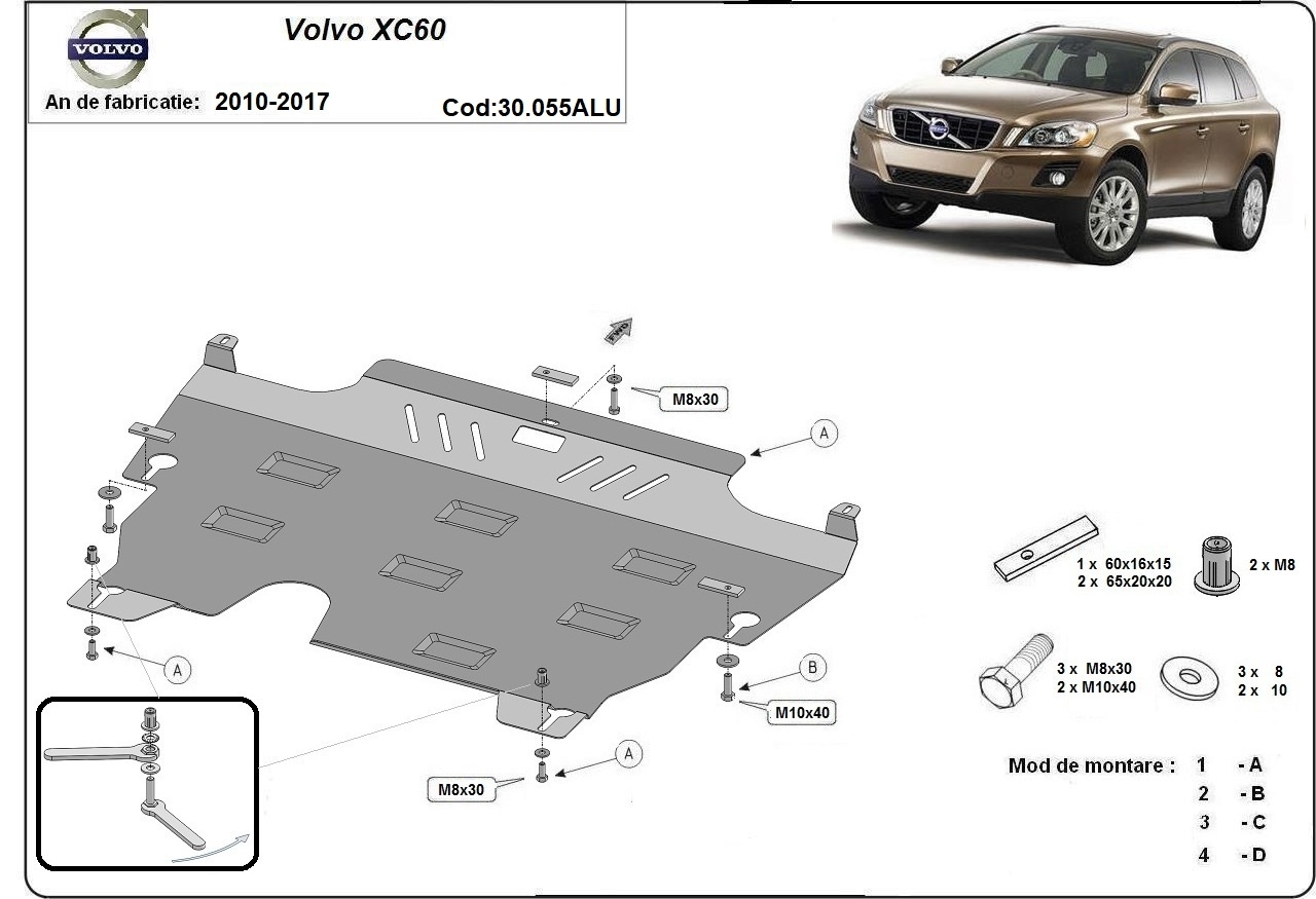 Aluminum engine skid plate Volvo XC 60 - 2