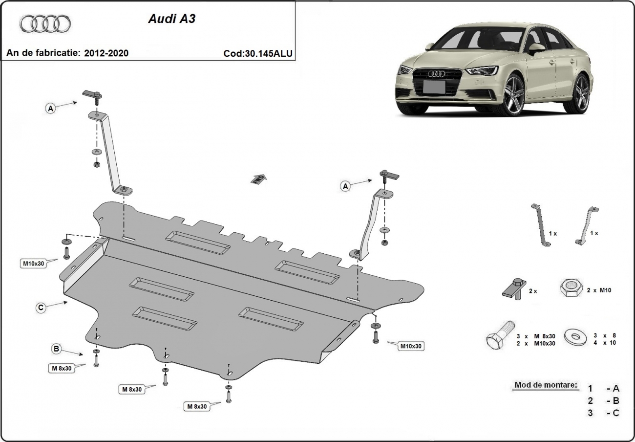 Aluminum engine skid plate Audi A3 - 2