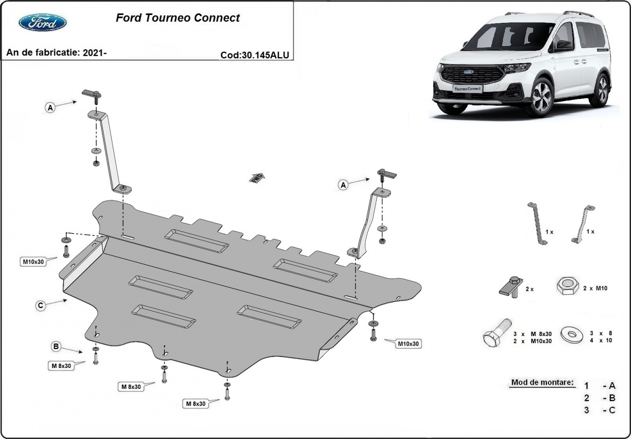Aluminum engine skid plate Ford Tourneo Connect - 2