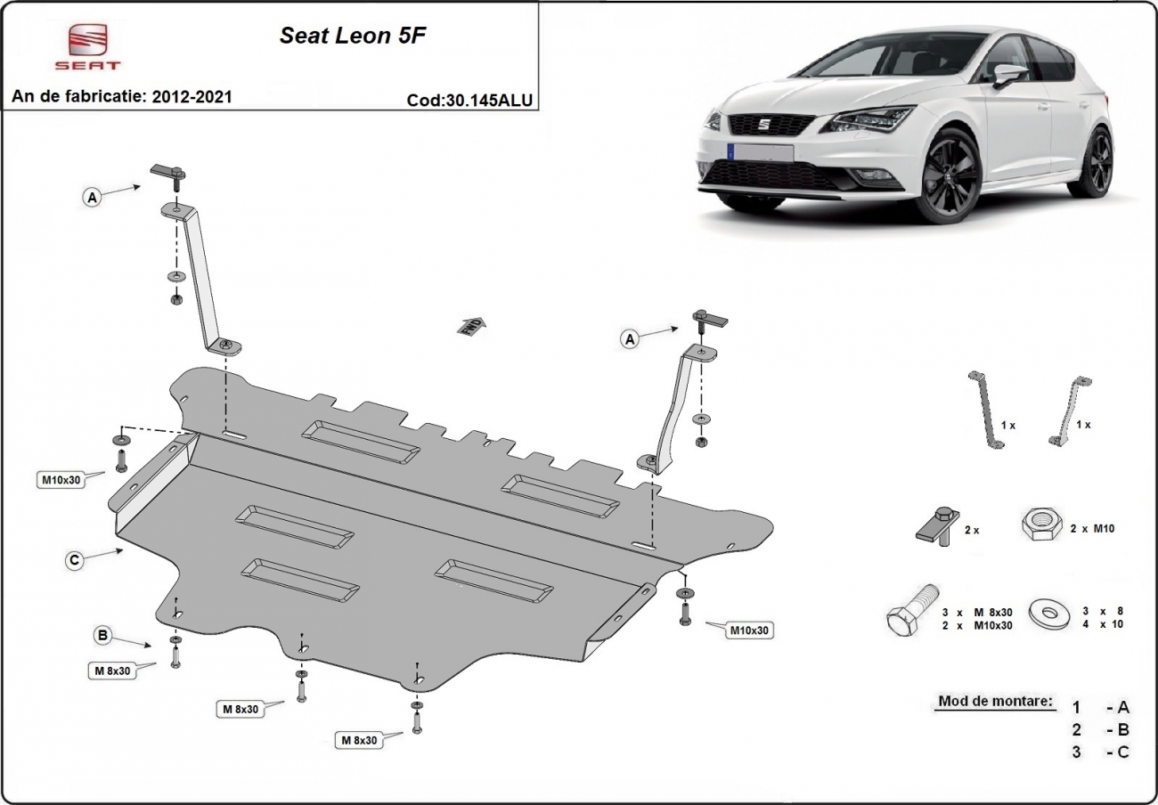 Aluminum engine skid plate SEAT Leon - 2