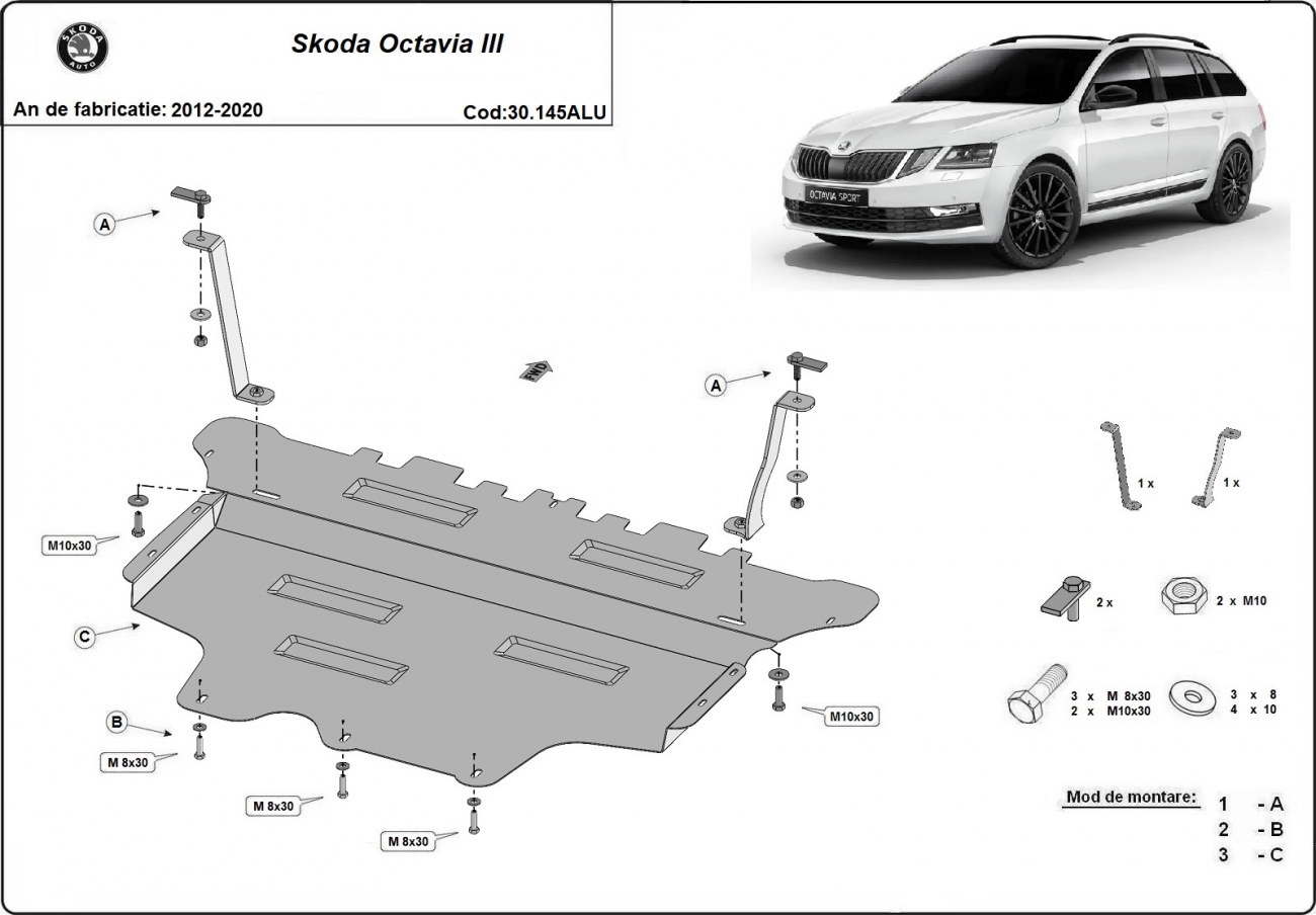 Aluminum engine skid plate Skoda Octavia III - 2