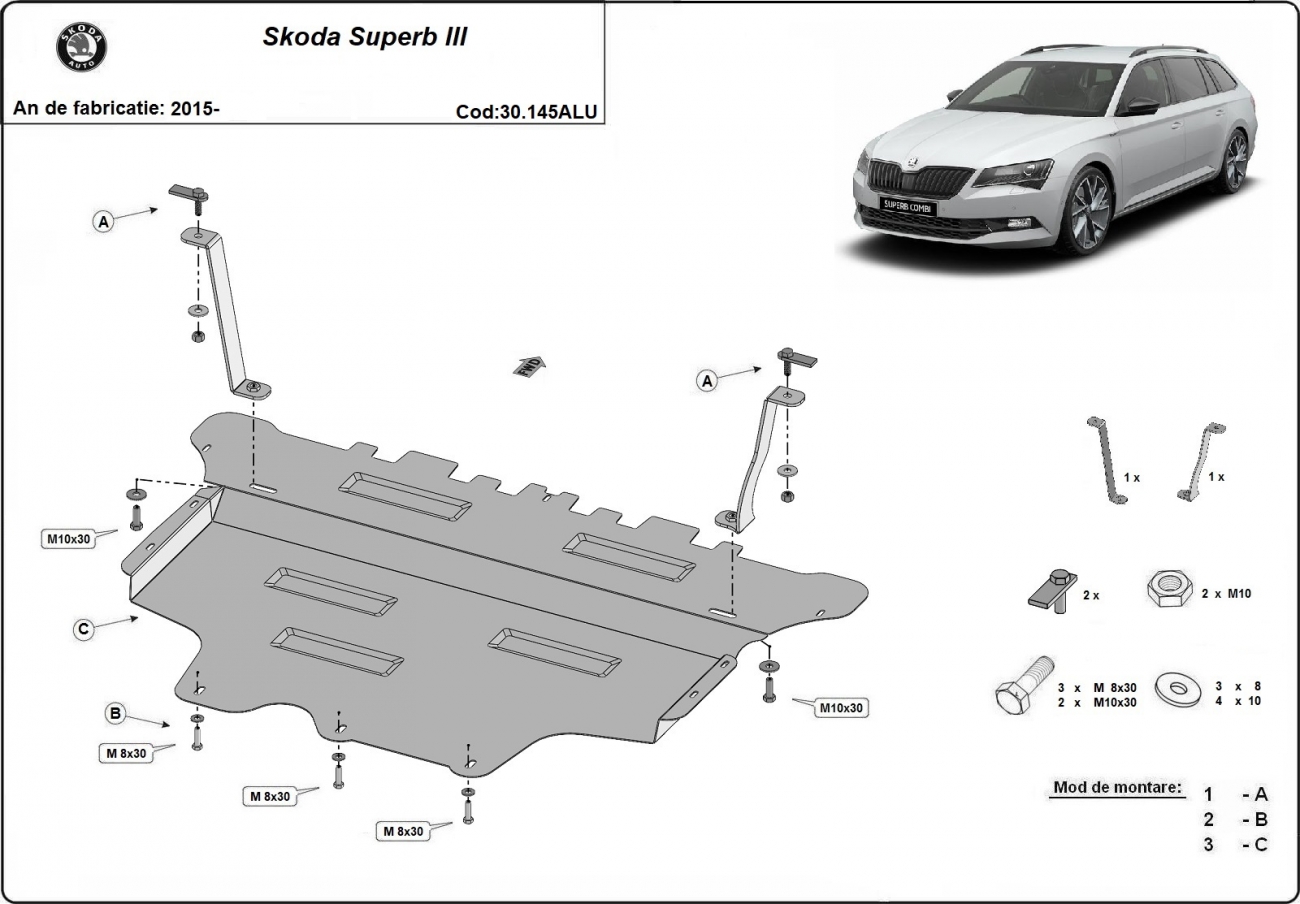 Aluminum engine skid plate Skoda SuperB III - 2