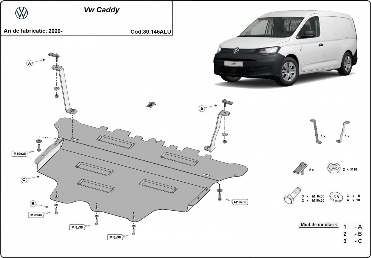 Aluminum engine skid plate Volkswagen Caddy - 2