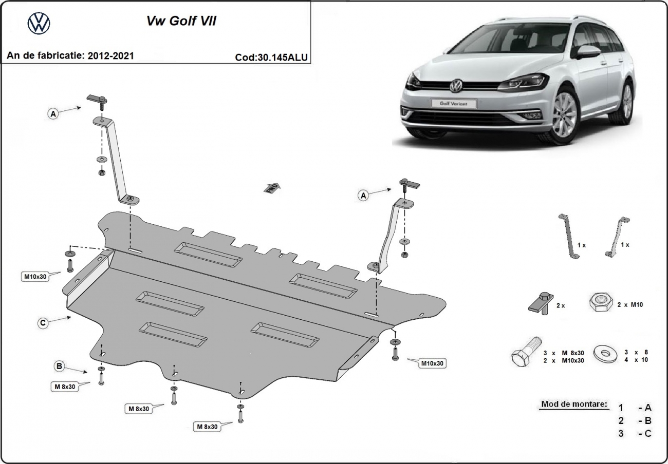 Aluminum engine skid plate Volkswagen Golf VII - 2