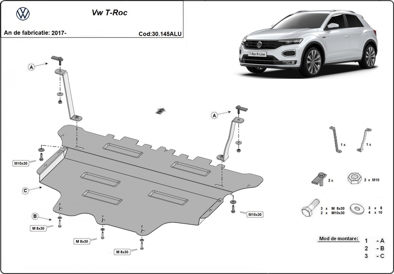 Aluminum engine skid plate Volkswagen T-Roc - 2