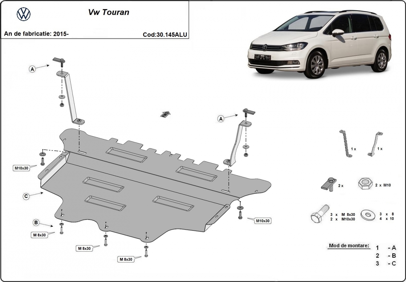 Aluminum engine skid plate Volkswagen Touran - 2